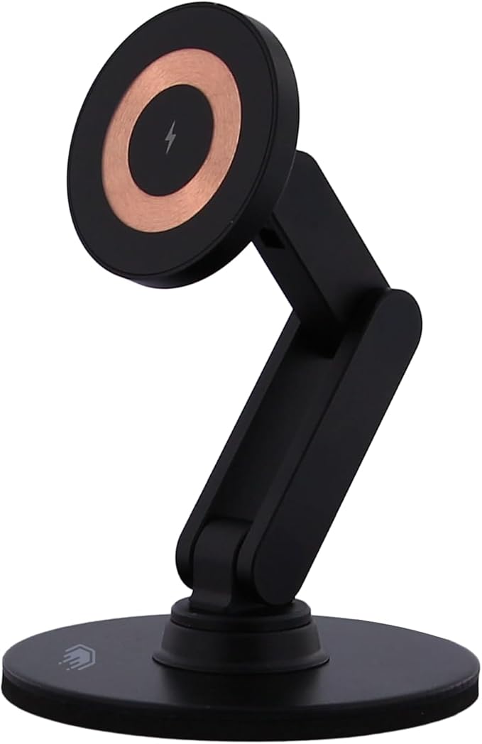 ClikDock Cell Phone Magnetic Wireless Charger Stand 360° Spin Aluminum Construction Compatible with MagSafe Phones for iPhone &amp Andriod (Black)