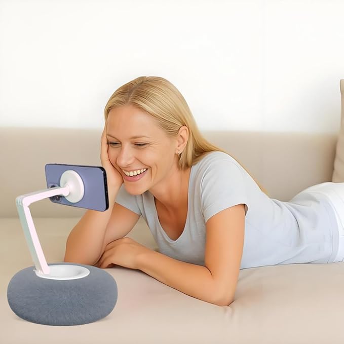 Upgraded Magnetic Kindle Holder for Bed Dual-Axis 360° Adjustable Pillow Stand with Bowl &amp Suction Cup Base Compatible with 3.5–7 Kindle E-Reader iPhone &amp Android PhonesGray