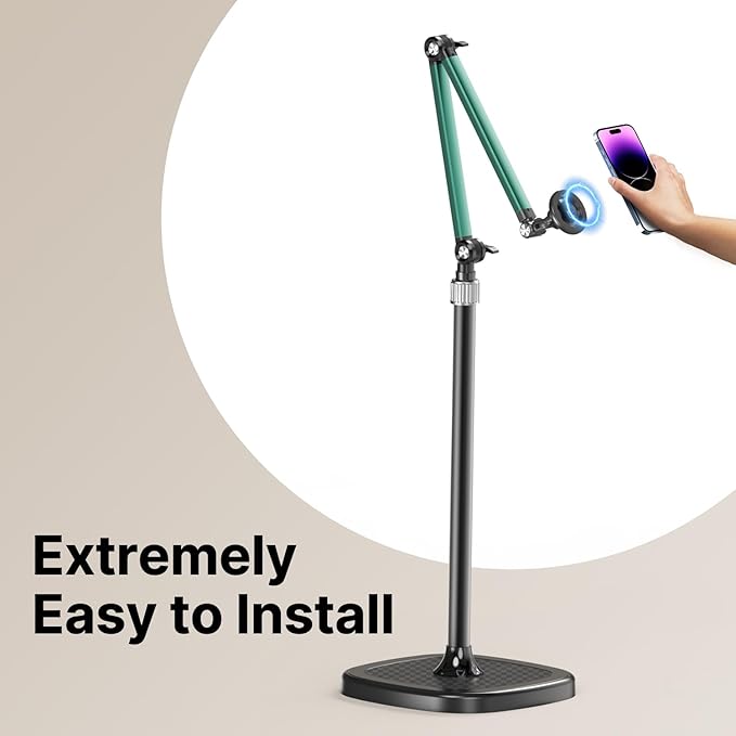 Magnetic Overhead Phone Mount Cell Phone Stand for Video Recording 360 Degrees Swivel Tilt Adjustable Floor Camera Filming Tripod. Content Creator Phone Holder for iPhone/Android (L11-CX)