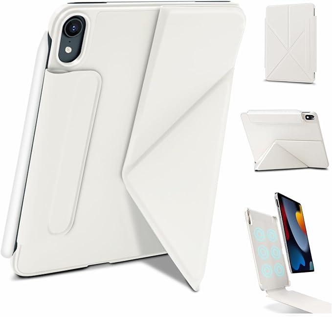 for iPad mini 7 A17 Pro Case(2024)iPad mini 7th/6th Slim Powerful Magnetic Case4 Standibg AnglesVertical Stand Coverwith Auto Wake/Sleep and with Pencil Holder - Cream White
