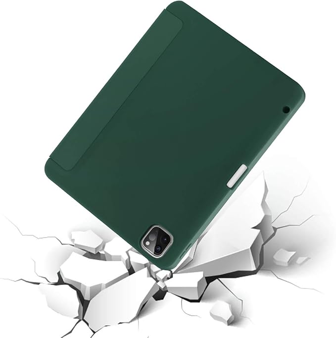 SIWENGDE Cases for iPad Pro 12.9 Case 6th/5th/4th Generation (2022/2021/2020) with Pencil Holder [Apple Pencil Wireless Charging] Soft TPU Smart Tri-fold Stand Protective Cover(Midnight Green)