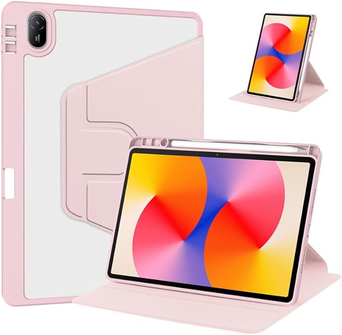 Rotating Case for Huawei MatePad SE 11 inch 2024 with Pencil Holder360 Degree Rotation Protective Stand Smart Tablet Slim Hard Shell Folio Cover Clear Back Auto Wake/Sleep (Pink)