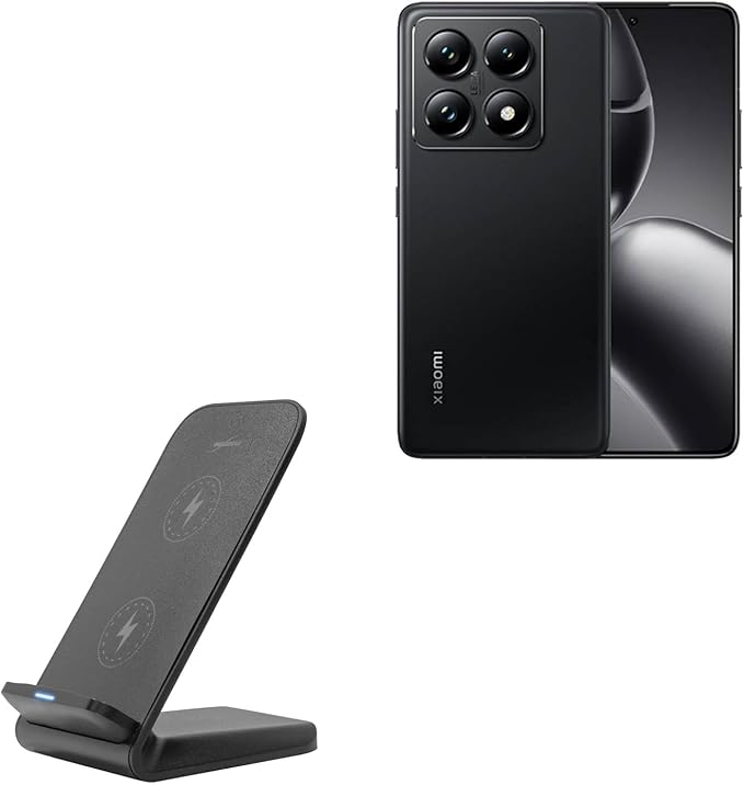 BoxWave Charger Compatible With Xiaomi 14T Pro - Wireless QuickCharge Stand (15W) Desktop Viewing Qi Wireless Charging - Jet Black