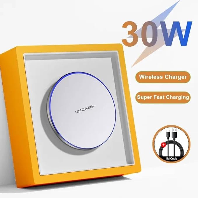 30W Fast Wireless Charger/Charging Pad Compatible with iPhone 14/14 Plus/14 Pro/14 Pro Max/13/13 Mini/SE 2022/12/11/X/8 Samsung Galaxy S23/S23 Ultra/S22/S22+/S21/S20/S10 (White)