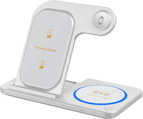 3 in 1 Foldable Wireless Charging Stand for iPhone – Fast Charge Adjustable Angle Compatible with iPhone &amp Android - Travel Ready (White)