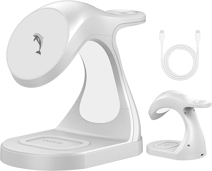 4 in 1 Magnetic Wireless Charger Stand for iPhone 16 15 14 13 12 Pro/Max/Plus/Mini AirPods Pro/3/2 and Watch 9/8/7/6/SE/5/4/3 Fast Charging Station White Dolphin 20W