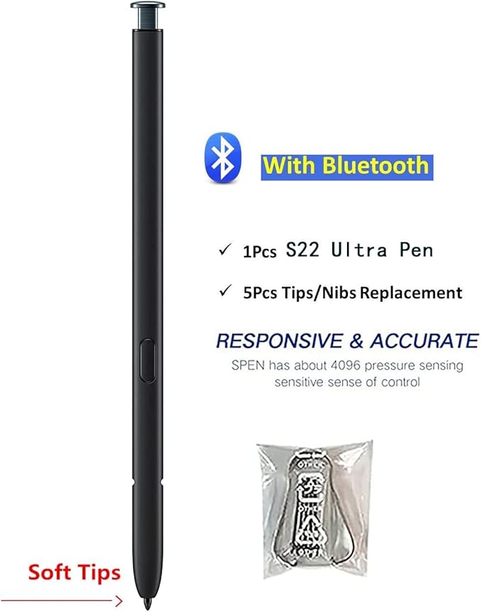 S22 Ultra Stylus Pen (WithBluetooth) Replacement for Samsung Galaxy S22 Ultra 5G Touch Stylus Pen S Pen Replacement Tips/Nibs (Phantom Black)