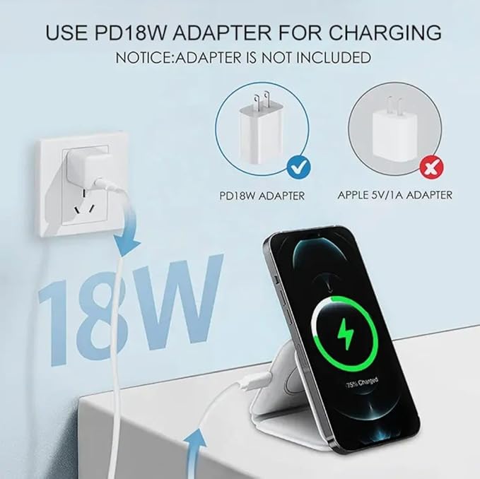 D-Choice 3-in-1 Magnetic Wireless Charger – Compatible with Smartphones Watches and Bluetooth Headphones – 15W Fast Charging Compact Design (White)
