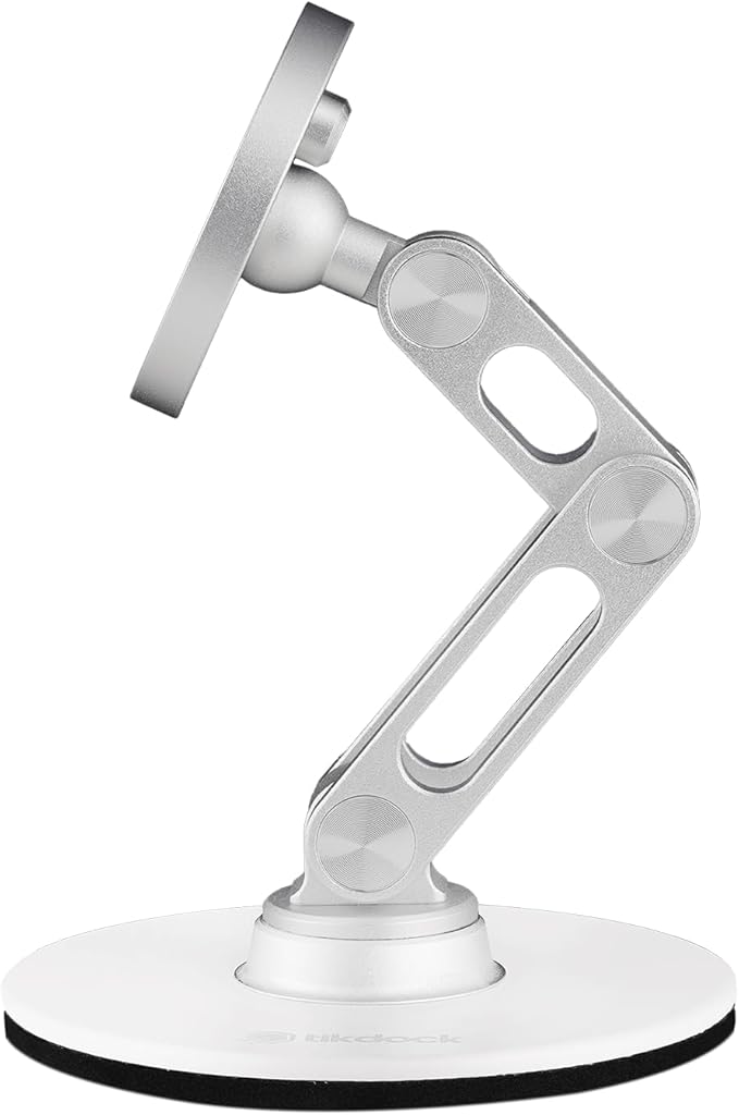 ClikDock Cell Phone Magnetic Wireless Charger Stand 360° Spin Aluminum Construction Compatible with MagSafe Phones for iPhone &amp Andriod (Platinum)