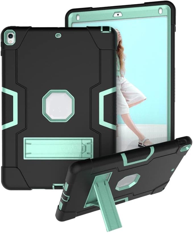 Jaorty 3 in 1 Hybrid Case for iPad Air 3 10.5 &amp iPad Pro 10.5 - Heavy Duty Rugged Stand Shockproof Anti-Slip Anti-Scratch - Black/Green