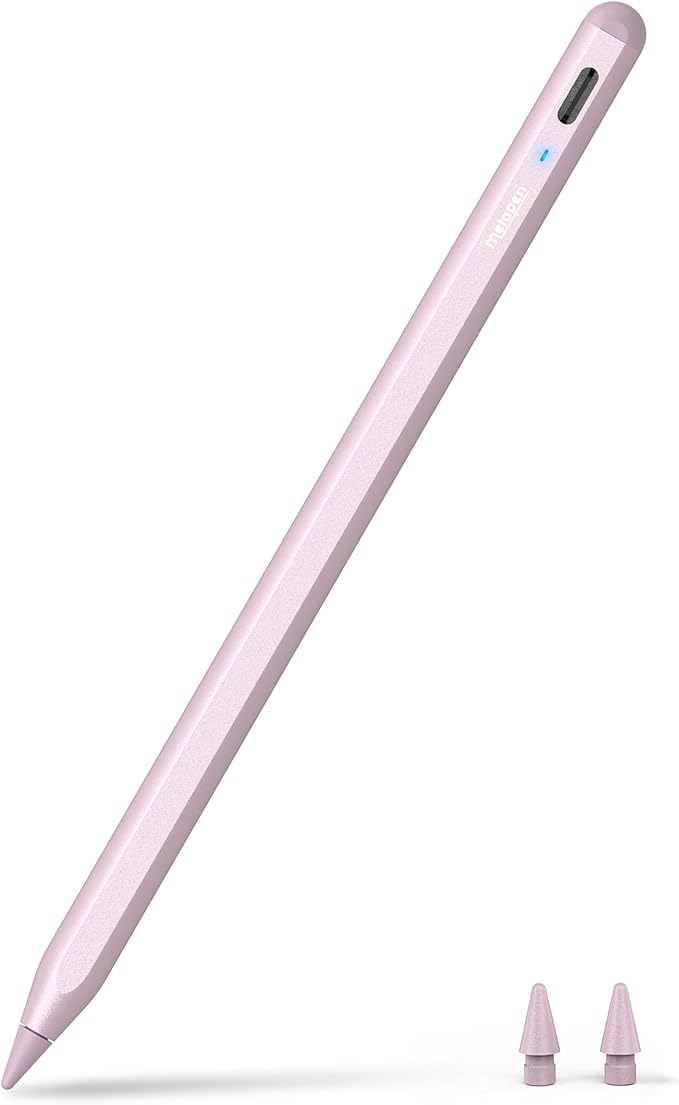 Metapen Pencil A8 for Apple iPad 2018-2026 (2X Faster Charge) Tilt Sensitivity Pixel Precision Stylus Pen for iPad 11/10/9/8/7/6th Gen Pro 12.9/11/13-inch M4 Air 3/4/5/M2/M3 Mini 5/6th Pink