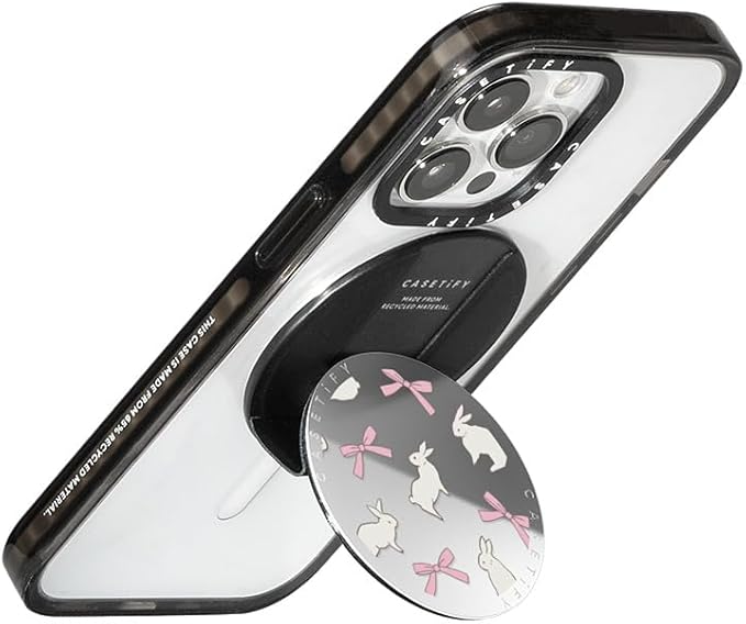 CASETiFY Snappy Grip Stand Compatible with Magsafe - Rabbit Ribbon - Silver Mirror