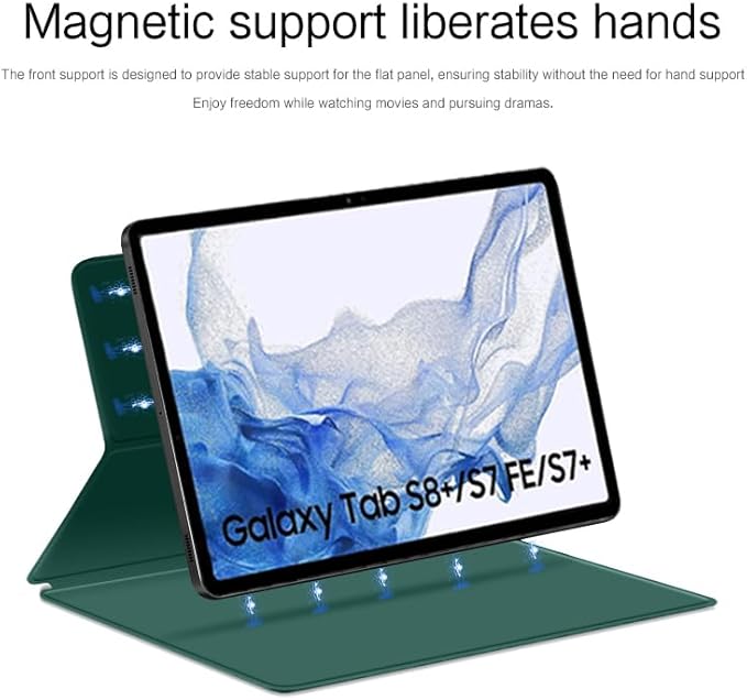 Magnetic Case for Galaxy Tab S8 Plus 12.4 inch 2022/Galaxy Tab S7 FE 2021/Galaxy Tab S7 Plus 2020 with Pen Holder Lightweight and Slim Magnetic Stand Case with Auto Sleep/Wake DarkGreen