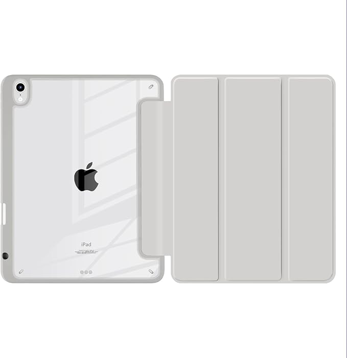 Batianda Hybrid Case for 11-inch iPad Air 2024 M2 Chip/iPad Air 4th/5th 10.9 inch [Built-in Pencil Holder] Shockproof Cover with Clear Back Shell TPU BumperGrey