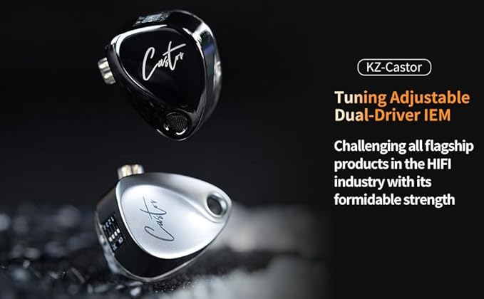 KZ Castor in Ear Monitor Headphones HiFi Improved Bass Earphone Sound Tunable Noise Isolating IEMs Dual-Dynamic Driver Wired Earbuds 2PIN-C Detachable Cable for Singers Musicians