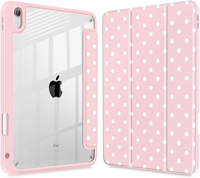 Tuiklol Case for iPad 11 inch (A16 Chip) 2025 Gen 11th / iPad 10.9 inch 2022 10th Gen Buit in Pencil Holder with Shockproof Cover Clear Transparent Back Shell Auto Wake/SleepSpot-Pink
