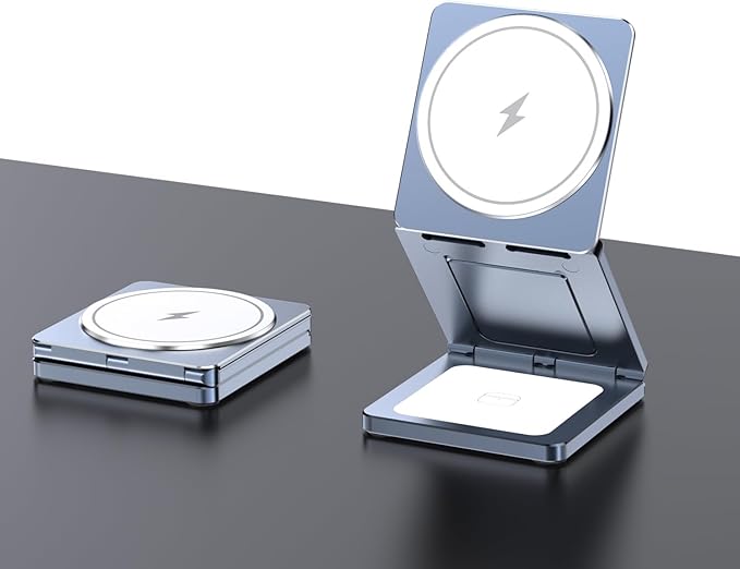 3 in 1 Wireless Charger StationAluminum Alloy Foldable Travel for iPhone Wireless Charger Fast 15W ChargingMag Safe Charger Stand for iPhone/Apple Watch/Airpods SeriesSmallUltra-Thin