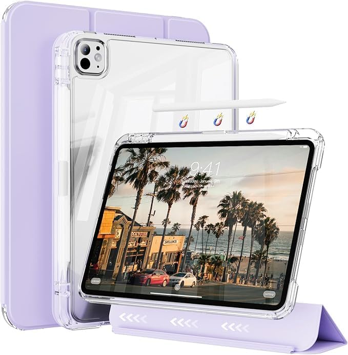 Case for iPad Air 13 Inch M3/M2 (2025/2024) &amp Pro 12.9 Inch 6th/5th/4th/3rd Generation 2022/2021/2020/2018 with Pencil Holder2 in 1 Detachable Trifold Sliding Cover with Clear Back Shell Purple