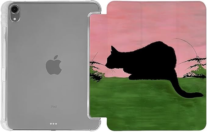 Black Cat in Glassland Case Compatible with IPad 9th 8th 7th Generation 10.9 Inch 2021-2018Funny Cover with Trifold Stand+Pencil Holder for Boys GirlsiPad 10.9in 2022
