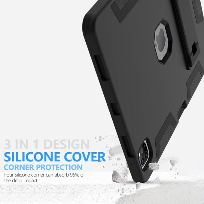 Puxicu Case for iPad Pro 12.9 6th Gen/5th Gen/4th Gen/3rd Gen Heavy Duty Rugged Protective Built-in Pencil Holder Cover for iPad Pro 12.9 2022/2021/2020/2018 Black