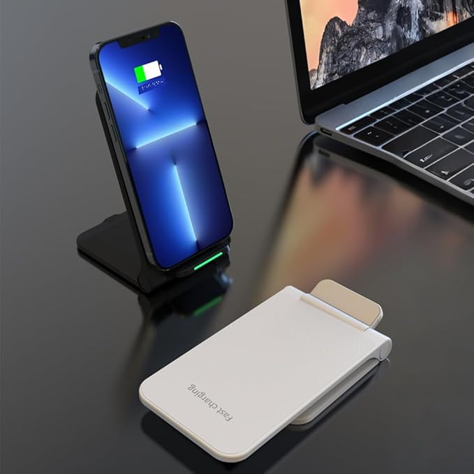 IHAO Ultra-Slim 15W Fast Wireless Charging Stand QC3.0 Portable Charger with Smart Protection Foldable Design 15W Lightning-Fast Charging with QC3.0 Technology