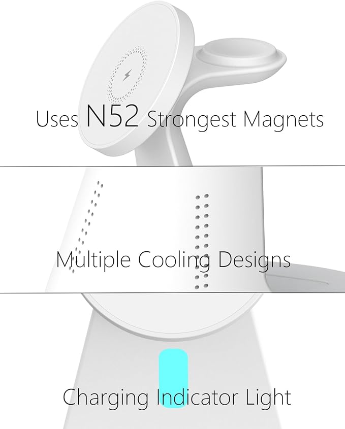 Wireless Charger Compatible with Mag-Safe3 in 1 Charging Station for iPhone17/16/15/14/13/12 Series Apple WatchAirPods15W Fast Charging (Adapter Included)
