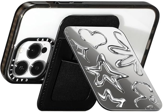 CASETiFY Snappy Card Holder Stand Compatible with Magsafe - Chrome Doodles - Silver Mirror