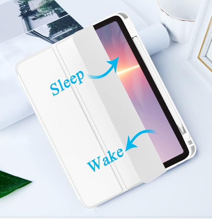 SIWENGDE Cases for iPad Pro 12.9 Case 6th/5th/4th Generation (2022/2021/2020) with Pencil Holder [Apple Pencil Wireless Charging] Soft TPU Smart Tri-fold Stand Protective Cover(White)