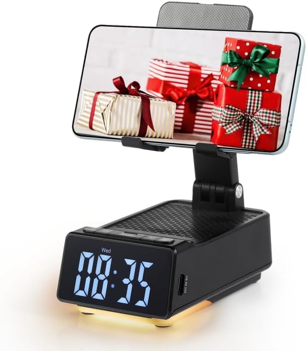 Father's Day Gifts for Dad Birthday Gifts for Men 7 in 1 Phone Stand Bluetooth Speaker with Alarm Clock Wireless Charger Light USB Playback &amp Hands-Free Calling
