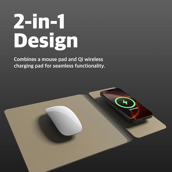 POUT H3 Split Wireless Charging Mouse Pad – Fast Qi Charger with Magnetic Attachment – Smooth Surface &amp Anti-Slip Base – Compatible with Smartphones and Earbuds (Latte Cream)