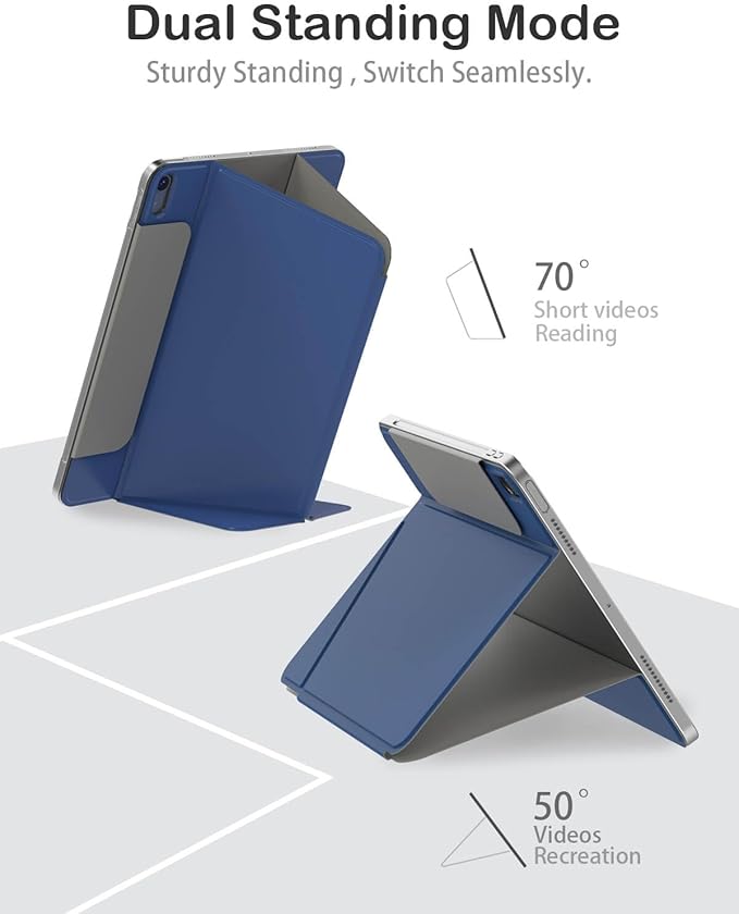 Feams V Fold Case for iPad (A16) 11th Generation 11 Inch 2025 iPad 10th Generation 10.9 Inch 2022 V-Shaped Standing Magnetic Detachable Clear Back Case with Portrait Mode &amp Auto Sleep Navy Blue