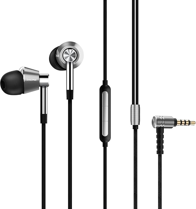 1MORE Triple Driver in-Ear Earphones Hi-Res Headphones with High Resolution Bass Driven Sound MEMS Mic in-Line Remote High Fidelity for Smartphones/PC/Tablet - Silver