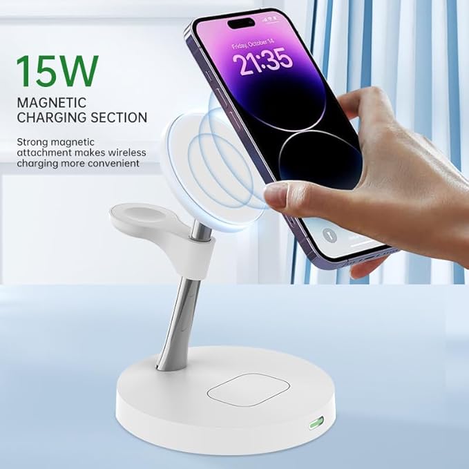 3 in 1 Charging Station for Apple Apple Watch Charger &amp Fast 15W Magnetic Charger Stand for iPhone Travel Charger for Multiple Devices iPhone 15/14/13 Watch &amp AirPo (T269D White)