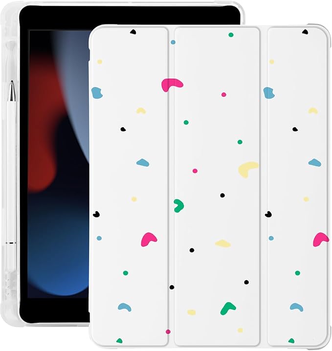 Cute Colorful Polka Dot for iPad Pro 12.9 Inch Case 5th/6th Generation 2022/2021/2020 with Pencil Holder Auto Sleep/Wake Leather Soft TPU Back Cover