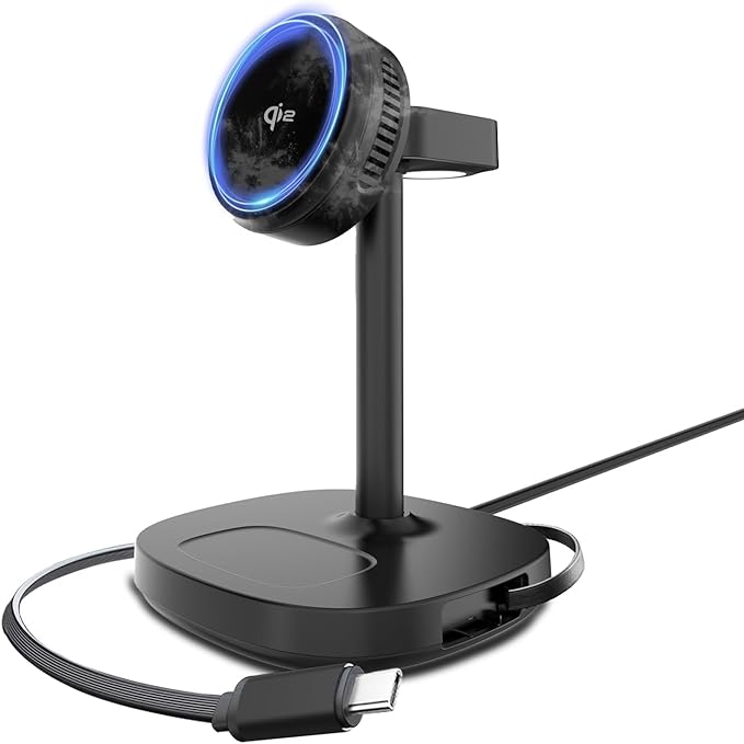 5 in 1 Qi2 Magnetic Wireless Charger Stand 15W Fast Wireless Charging Station with Cooling Fan for iPhone 17/16/15/14/13/12 AirPods Apple Watch - 65W Adapter &amp Retractable USB-C Cable Included