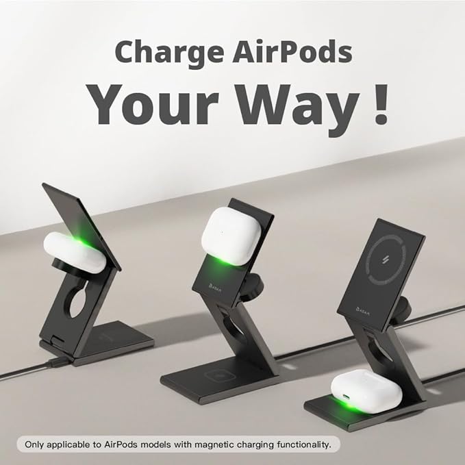 ADAM elements Mag Z 3-in-1 Foldable Travel Charging Station Magnetic Wireless Charger for iPhone 17-12 Apple Watch AirPods &amp Samsung Galaxy Watch Compact Portable Stand for Desk &amp Travel (
