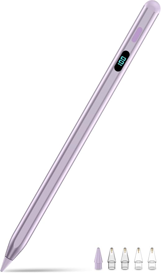 Pencil for iPad with Magnetic&amp5 Extra TipsUSB-C Faster ChargeStylus Pen Compatible with iPad 6-11th/A16Air M3/M2/3-5thPro M4&ampM5/11/12.9/13inchMini 5th-7th/A17Pro(Purple)