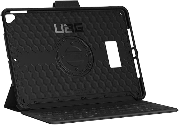 URBAN ARMOR GEAR UAG Designed for iPad 10.2 Case Black 9th Generation 2021 &amp 8th Gen 2020 w/Hand Strap Thin Slim Durable Protective Cover w/Pencil Holder &amp Asset Tag Window Scout Series