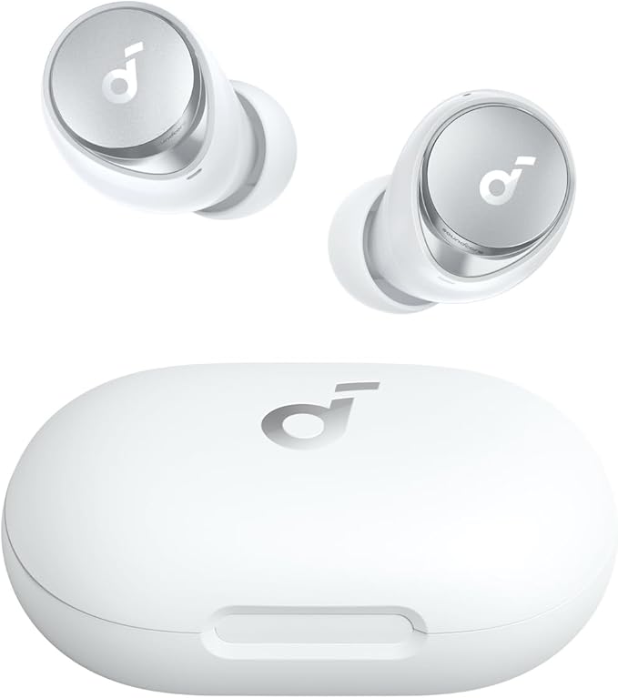 Soundcore by Anker Space A40 Auto-Adjustable Active Noise Cancelling Wireless Earbuds Reduce Noise by Up to 98% 50H Playtime Comfortable Fit App Customization Wireless Charge (White)