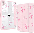 Teryeefi for iPad (A16) 11th Generation Case 11 Inch 2025 Release for iPad 10th Generation 10.9 Inch 2022 Protective Shell with Pencil Holder Soft TPU+Crystal Hard Back Cover Pink Bow