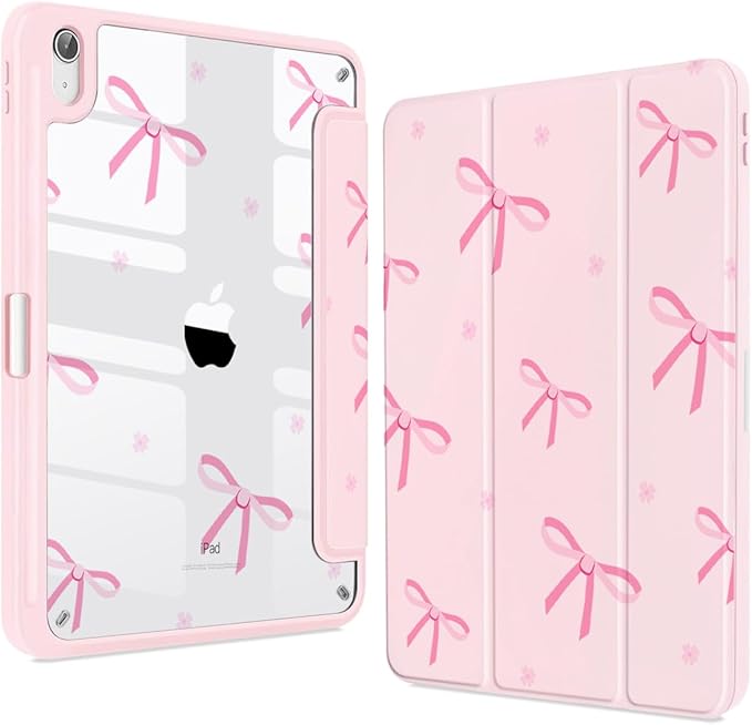 Teryeefi for iPad (A16) 11th Generation Case 11 Inch 2025 Release for iPad 10th Generation 10.9 Inch 2022 Protective Shell with Pencil Holder Soft TPU+Crystal Hard Back Cover Pink Bow