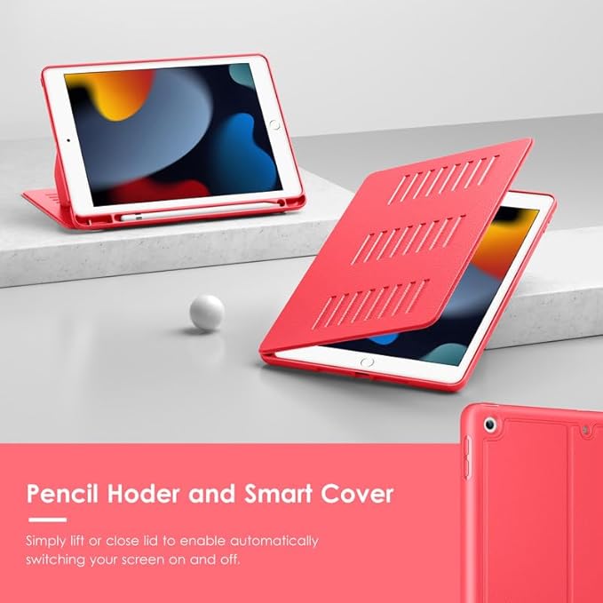 VIKESI Case for iPad 9th / 8th / 7th Generation 10.2 inch (2021/2020/2019 Released)Multiple Angles Magnetic Stand CoverShockproof BackPencil Holderand Auto Sleep/WakeRed