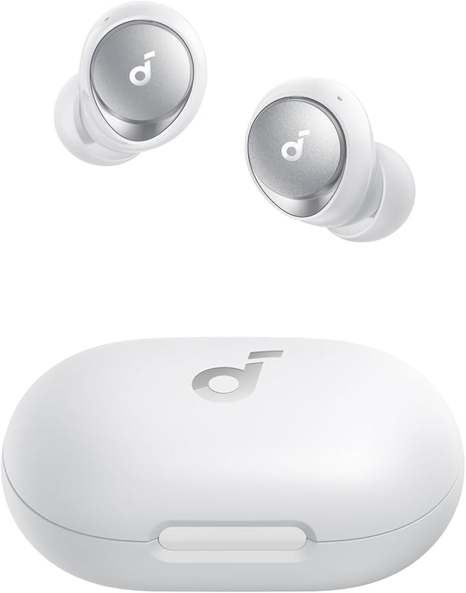Soundcore by Anker Space A40 Auto-Adjustable Active Noise Cancelling Wireless Earbuds Reduce Noise by Up to 98% 50H Playtime Comfortable Fit App Customization Wireless Charge (White)
