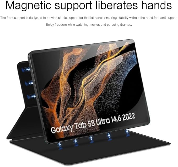 Magnetic Case for Galaxy Tab S8 Ultra 2022 14.6 Inch (SM-X900/X906) with S-Pen Holder Lightweight and Slim Magnetic Stand Case with Auto Sleep/Wake Black