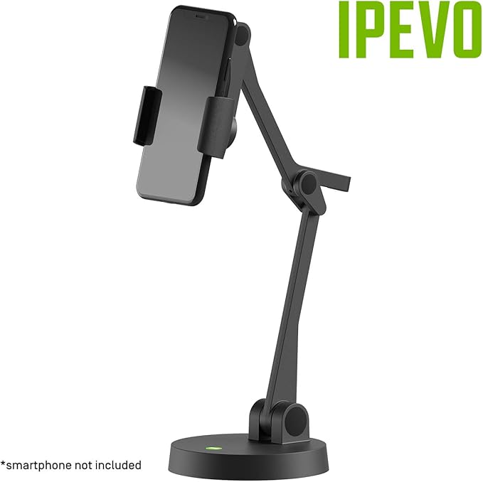 IPEVO Uplift Multi-Angle Arm for Smartphones Multi-Jointed Phone Holder for Visual Communication and Presentations Small Footprint Smartphone Stand for Remote Work and Distance Learning.