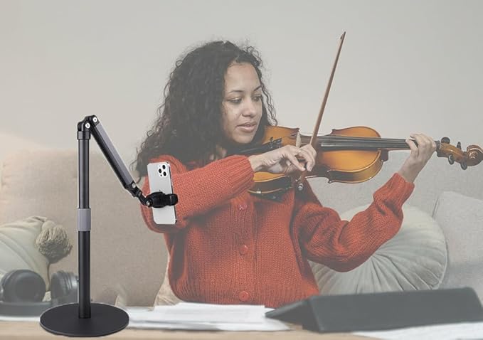 Heavy Duty Overhead Phone Stand for Desk Video Recording for iPhone Holder with Extension Arm 360° Swivel for Filming Meeting Cooking Painting and Crafting