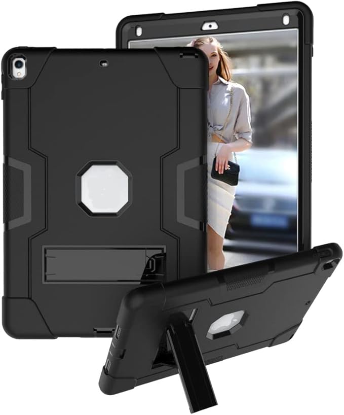 Jaorty 3 in 1 Hybrid Case for iPad Air 3 10.5 &amp iPad Pro 10.5 - Heavy Duty Rugged Stand Shockproof Anti-Slip &amp Scratch Black/Black