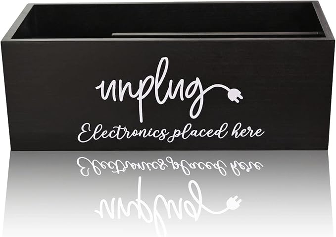 CHONIC Unplug Box Farmhouse Style Be Present Basket Cell Phone Jail Family Time Out Charging Station for Phone Tablet Electronics Holder (Black)