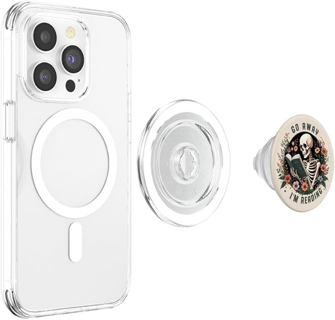Go Away I'm Reading Funny Skeleton Book Lovers Bookish PopSockets PopGrip for MagSafe