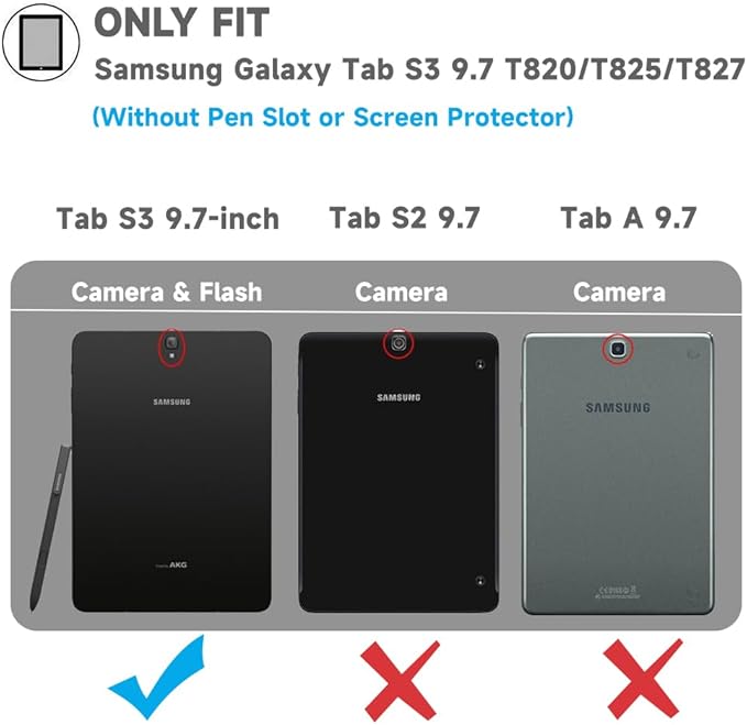 for Samsung Galaxy Tab S3 Case 9.7 inch 2017 SM-T820 T825 T827 Heavy Duty Full Body Shockproof Rugged Drop Protective Cover with 360° Rotating Stand Hand Strap Carrying Shoulder Strap Black
